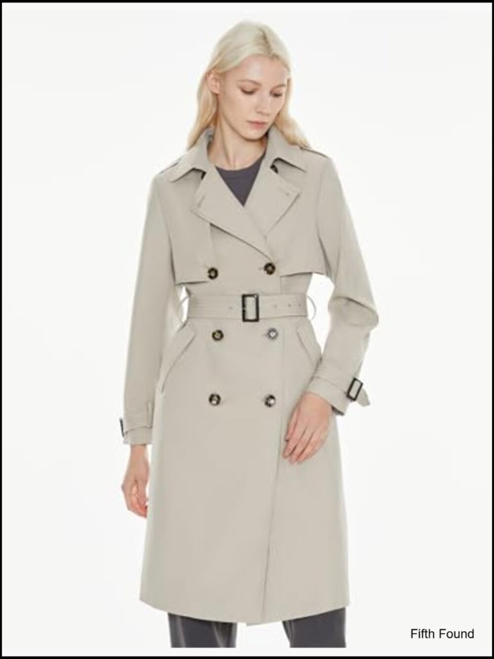 Women's Long Trench Coat Lightweight Double-Breasted Classic Lapel Overcoat - Picture 6 of 7